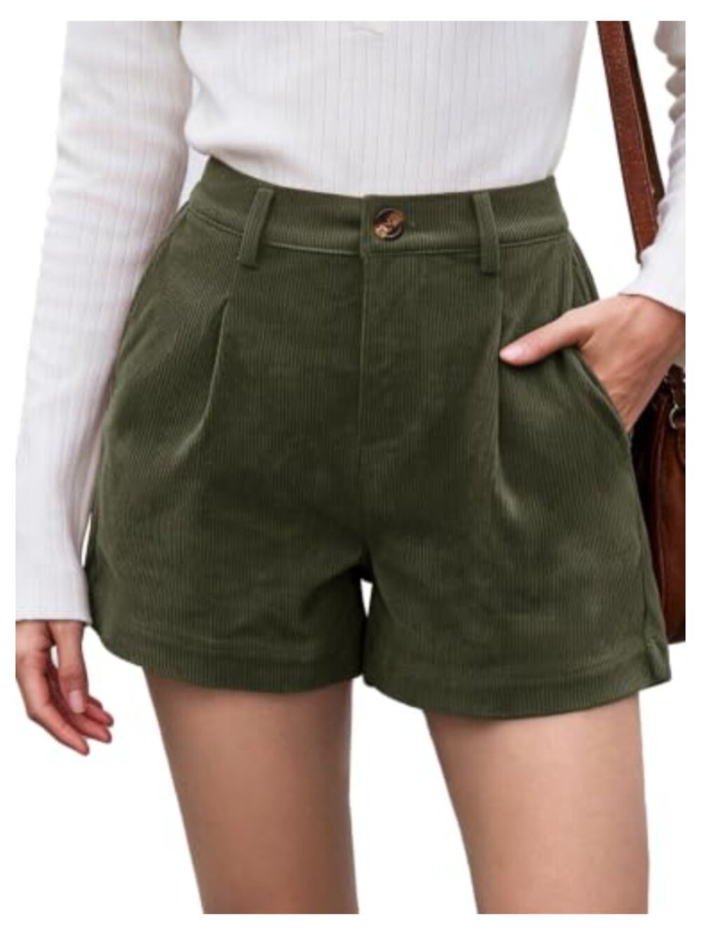Corduroy Mini Shorts Stretchy 4 Inch Inseam High Waisted Casual
